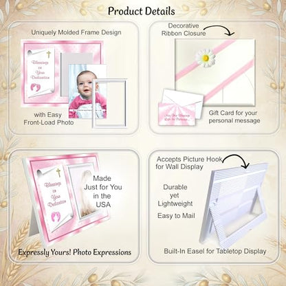 Baby Girl Dedication Picture Frame Keepsake – Faith-Inspired Gift from Godparents or Grandparents – Holds 3.5x5 Photo - color: Girl Dedication