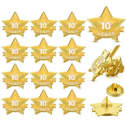 Tigeen 12 Pcs Year Service Reward Pins Star Enamel Pins, 10 Years - style: 10 Years