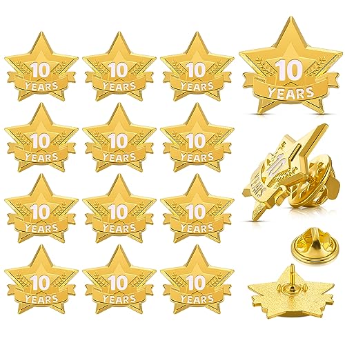 Tigeen 12 Pcs Year Service Reward Pins Star Enamel Pins, 10 Years - style: 10 Years