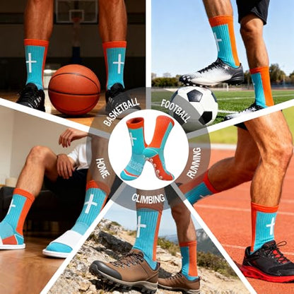 3 Pairs Cross Socks with Bible,Philippians 4: 13 Christian Socks US 6-13, Grip Sport Sock for Football, Soccer, Gym - color: Blue