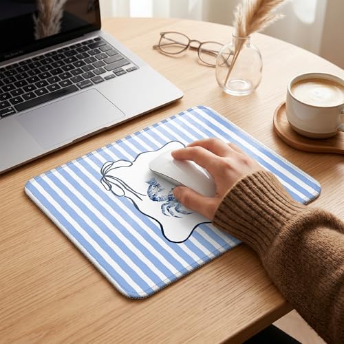 Blue Chinoiserie Crab Beach Mouse Pad, Trendy Blue Striped Coastal Ocean Mouse Pad for Beach House Home Office Computer Laptop Desk Accessories, 9.5x7.9 Inch - color: Blue Crab