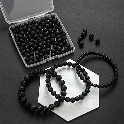 100Pcs Natural Stone Beads 8mm Lava Beads Round Gemstone Loose Beads with Elastic Bracelet String for Bracelets Necklace Jewelry Making - color: Black Lava, size: 8mm