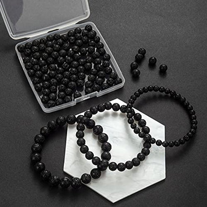 100Pcs Natural Stone Beads 8mm Lava Beads Round Gemstone Loose Beads with Elastic Bracelet String for Bracelets Necklace Jewelry Making - color: Black Lava, size: 8mm