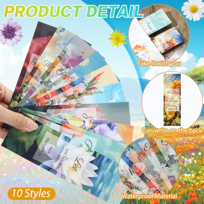 Moinchore 200 Pcs Christian Gift for Women Christian Accessories Include 50 Bible Verses Notebook 50 Church Bookmark 50 Ballpoint Pen Organza Bag Gift for Christmas Church Motivational (Oil Painting) - style: Oil Painting