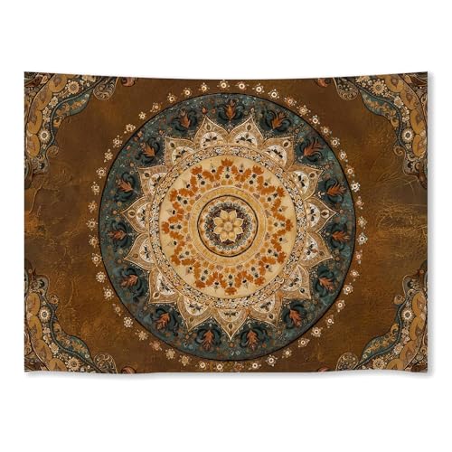 WIUHIO Brown Boho Mandala Wall Art Indian Hippie Flower Hanging Tapestry Vintage Aesthetic Print For Bedroom Living Room Dorm Wall Decor 60 x 80 inches - color: Brown, size: 80"L x 60"W