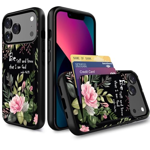 for iPhone 17 Pro Max Case,Wallet Case Credit Card Holder Dual Layer Hybrid Shockproof PC + TPU Case Cover for iPhone 17 Pro Max 6.9" 2025,Flower Bible Verse Psalm 46:10 - color: Flower Bible Verse Psalm 46:10, size: iPhone 17 Pro Max 6.9"