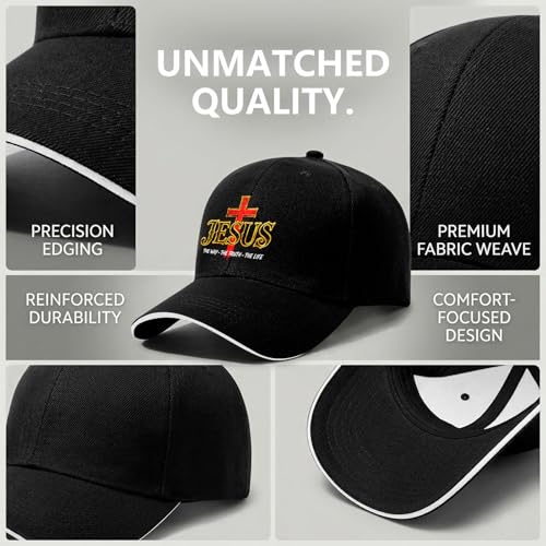 Jesus Baseball Cap for Men and Women Adjustable Christian Trucker Hat Fashion Cross Golf Hat - color: Jesus the Way Truth Life Cross Christian