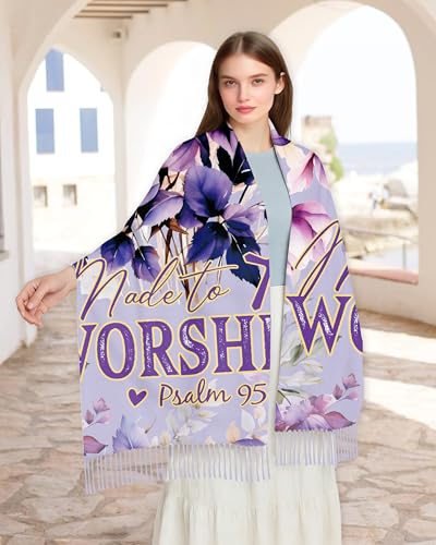 Bozidol Prayer Shawl for Women Christian Floral Cross Bible Verse Scarf Clothes for Christmas Mothers Day Birthday Gifts - color: Psalm 95:1