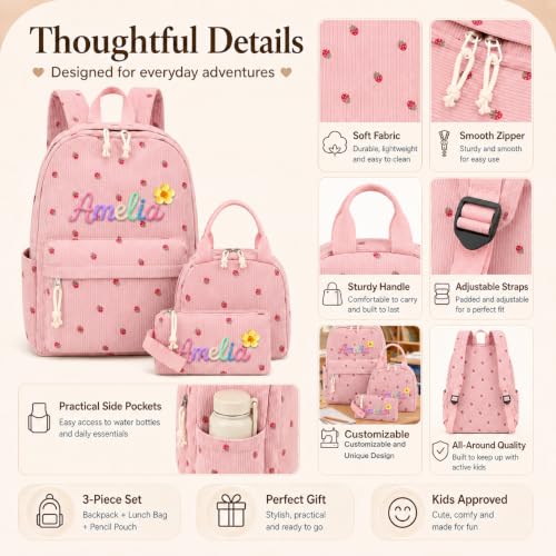 Personalized Backpack for Girls Boys, Custom Name Toddler Backpack - color: Strawberries Pink