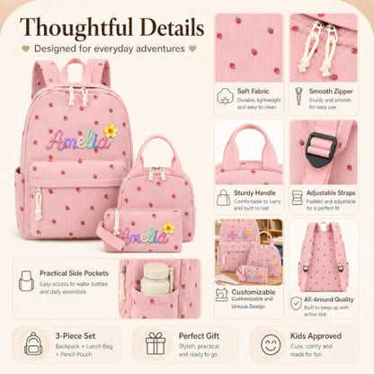 Personalized Backpack for Girls Boys, Custom Name Toddler Backpack - color: Strawberries Pink