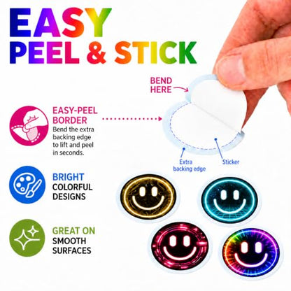 50 Neon Smiley Face Stickers, 2 Inch Waterproof Pack for Water Bottles - color: Neon
