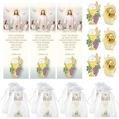 Supervitae 12 Sets First Communion Pin Bulk John 6:33 Christian Bookmarks - style: First Communion