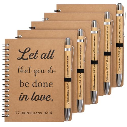10 Pcs/5 Set of Christian Gifts Spiral Notebooks Bulk Journals with Christian Pens Prayer Journal for Women and Men, Father Day Gifts for Church Members, Bible Study Groups & Religious Families,Small Notepad (4.33" x 5.43") - size: 5 Set