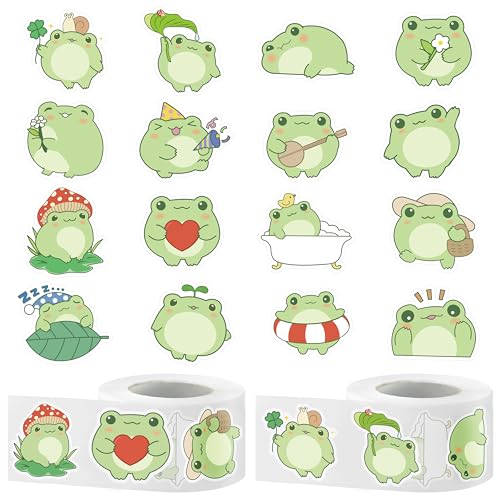 Cartoon Frog Sticker Rolls, 1000Pcs Frog Animal Stickers 2 Rolls - style: Cartoon Frog