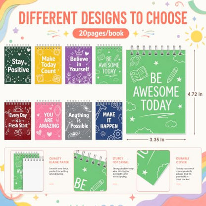 Sprial Notebooks with Pens Bulk, 48 Pack, 5.5 x 4.7 Inch, Art - color: Blackboard Doodle Motivational