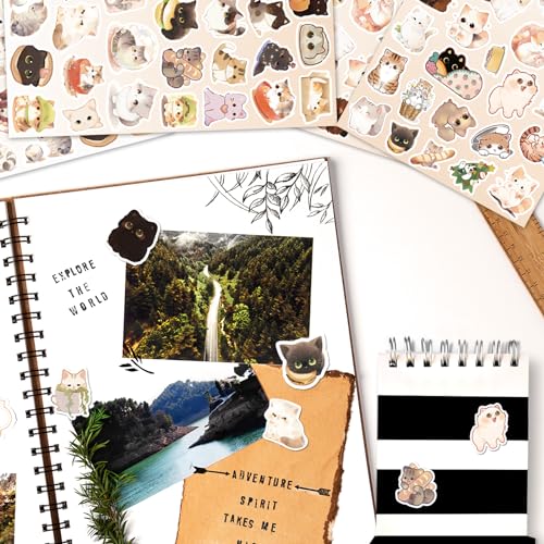 LINAYE 24 Sheets Cute Cat Stickers for Kids Teen Adults, 840 Counts Waterproof Adhesive Kawaii Kitten Stickers for Party Favors, Scrapbooking, Water Bottles, Laptop, Phone, Skateboard, Bicycle - style: Cats 24 Sheets