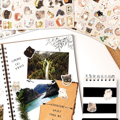 LINAYE 24 Sheets Cute Cat Stickers for Kids Teen Adults, 840 Counts Waterproof Adhesive Kawaii Kitten Stickers for Party Favors, Scrapbooking, Water Bottles, Laptop, Phone, Skateboard, Bicycle - style: Cats 24 Sheets