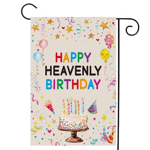 Happy Cemetery Decorations for Grave, 12x18 Inchers Heavenly Birthday Garden Flag Courtyard Lawn Outdoor Decoration, Cemetery Funeral Sign Memorial Flags for Farmhouse Decor Supplies - color: Colorful