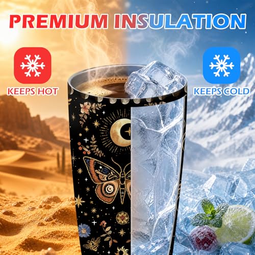 Hiboss Witchy Gifts for Women, Goth Butterfly Tumbler with Handle and Flip Straw 28oz, Insulated Stainless Steel Gothic Moth Moon Floral Travel Coffee Cup Mug - color: Butterfly - 02