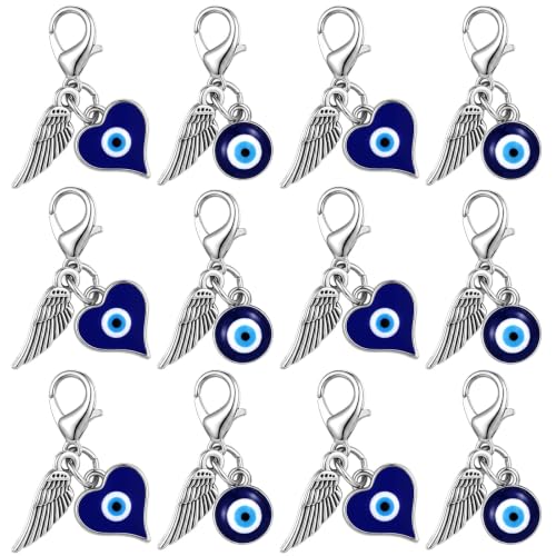 Kenning 12 Set Pocket Hugs Evil Eye Keychain Gifts Bulk, Evil Eye Party Favor Greece Souvenirs Charm Gift Good Luck Turkish Amulet with Lucky Cards for Employee Worker, Women - style: Evil Eye