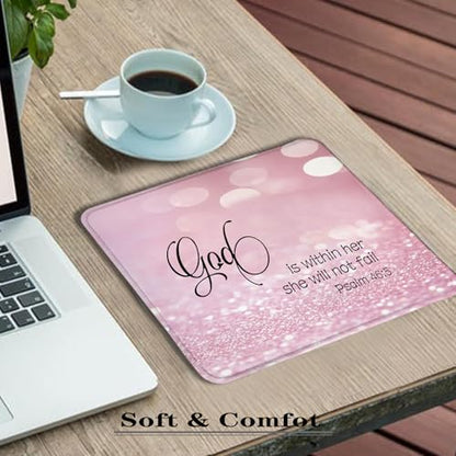 God is Within Her She Will Not Fail Christian Mouse Pad for Desk, Pink Glitter Bible Verse Mousepads for Wireless Mouse Computers Laptop Home Office Supplies Accessories, 9.5x7.9 Inch - color: colour 5