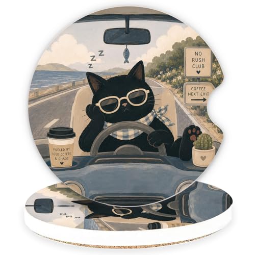 Car Coasters for Cup Holders, 2 Pack Absorbent Ceramic Cup Holder Coasters for Car, Car Cup Coasters with Stylish Design, Cute Car Accessories for Women Interior, Universal Fit (Black Olive) - color: Black Olive