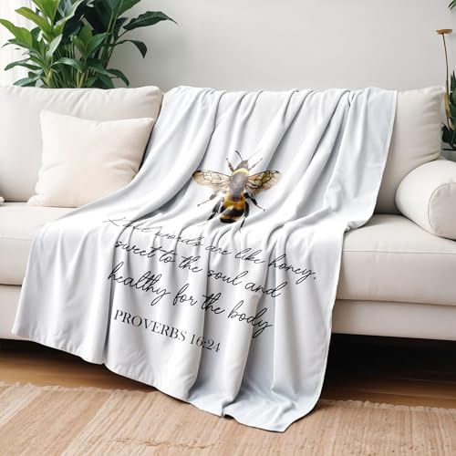 Bee Christian Blanket, Christian Gifts for Women Men, Religious Bible Verse Scripture Bumblebee Throw Blankets for Bedroom Living Room Couch Sofa, 50x60 Inches - color: Bee