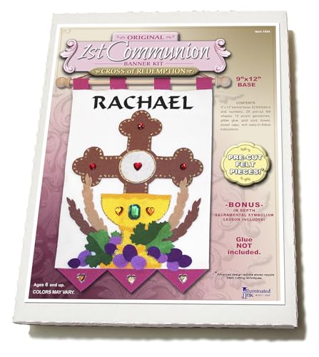 First Communion Banner Kit - Cross (Pink - Black Letters, 9 x 12) - color: Pink - Black Letters, size: 9 x 12