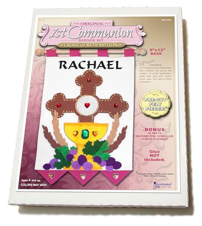 First Communion Banner Kit - Cross (Pink - Black Letters, 9 x 12) - color: Pink - Black Letters, size: 9 x 12