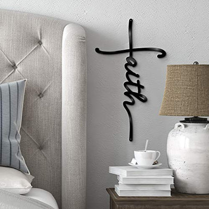 Vivegate Faith Sign Metal Cross Wall Decor, Black Home Word Love Calladagh Cross Bibical Wall Religious Hanging Decoration (17.5"X9.2") - size: 17.5"X9.2"