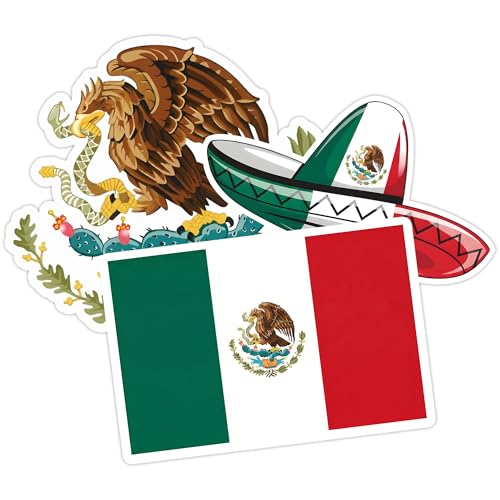 [3PCS] Mexico Flag Sticker Country Decal with Sombrero Hat and Eagle - color: Mexico Flag