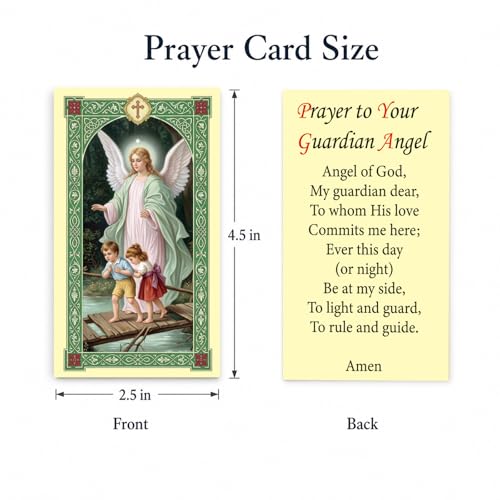 ESNOY 10 Pack Guardian Angel Prayer Cards – Catholic Guardian Angel The Protector – Holy Card with Prayer