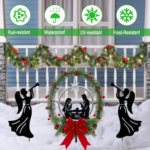 Solar Nativity Scene Outdoor,Nativity Set & Angel Christmas Garden Stakes - color: Black-Angel