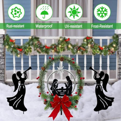 Solar Nativity Scene Outdoor,Nativity Set & Angel Christmas Garden Stakes - color: Black-Angel