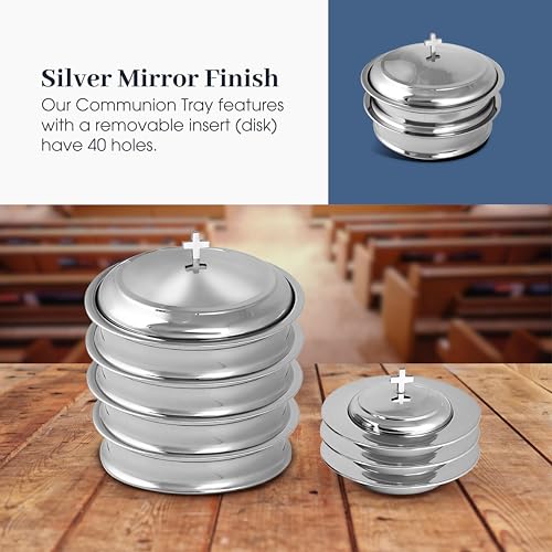 Communion Tray for Church with Lid, Stainless Steel - Set of 2 Trays