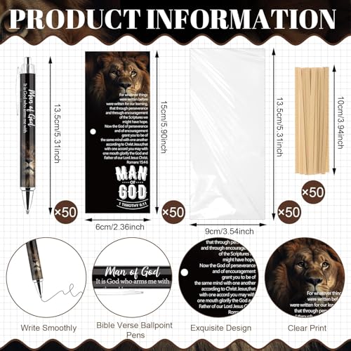 50 Sets Man of God Gifts Bulk Christian Ballpoint Pens with Man of God Bracelets Wristbands Bible Verse Cards for Father Church Dad Godfather Pastor Office Employee Religious Party Favors (Style A) - style: Style A