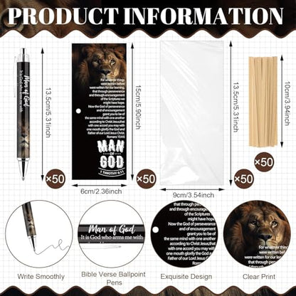 50 Sets Man of God Gifts Bulk Christian Ballpoint Pens with Man of God Bracelets Wristbands Bible Verse Cards for Father Church Dad Godfather Pastor Office Employee Religious Party Favors (Style A) - style: Style A