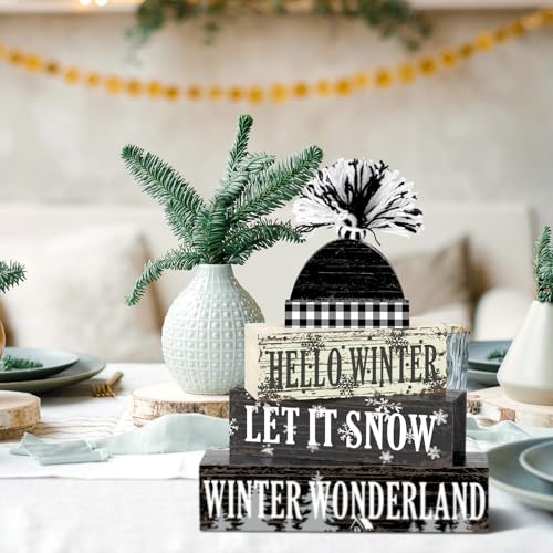 Geelin 4 Pcs Winter Hat Wooden Table Decorations Farmhouse Tiered Decor - style: Winter Hat
