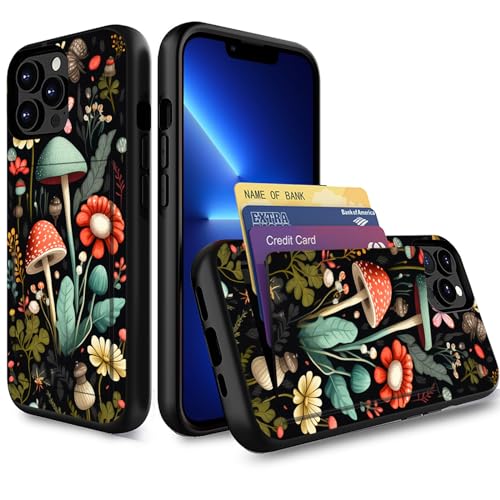 for iPhone 15 Pro Case,Wallet Case Credit Card Holder Dual Layer Hybrid Shockproof PC + TPU Case Cover for iPhone 15 Pro 6.1 inch 2023,Mushroom Forest - color: Mushroom Forest, size: iPhone 15 Pro 6.1"