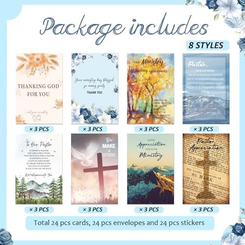 24 Pack Christian Pastor Ministry Appreciation Cards, Ministry - style: Ministry