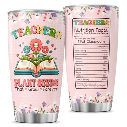 Teacher Appreciation Tumbler for Women with Floral Book Design, 20oz Stainless Steel Cup, Thoughtful Gift for End of Year, Back to School, Christmas, Graduation - color: Teacher Life K0