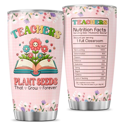 Teacher Appreciation Tumbler for Women with Floral Book Design, 20oz Stainless Steel Cup, Thoughtful Gift for End of Year, Back to School, Christmas, Graduation - color: Teacher Life K0
