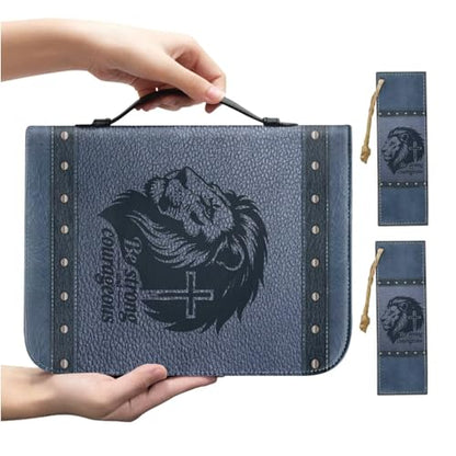 PU Leather Bible Cover Church Bible Bag with Bookmarks Book Covers Retro Strong Lion Cross Print Carrying Bible Case with Zippered Pockets for Prayer, XL - color: Retr Strong Lion Cross, size: X-Large
