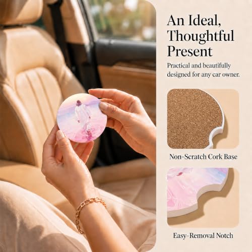 Christian Car Coasters Set of 2, Pink Religious Jesus Car Accessories, 19 - color: Pink Religious Jesus