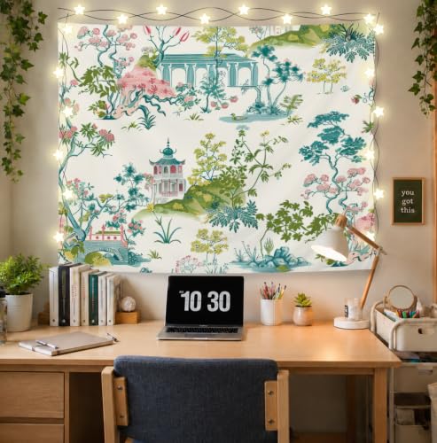 Elpwk Green and Blue Chinoiserie Tapestry Wall Decor 50x60 Inch - color: Green and blue
