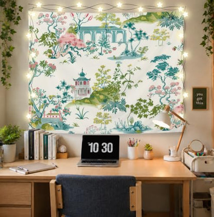 Elpwk Green and Blue Chinoiserie Tapestry Wall Decor 50x60 Inch - color: Green and blue