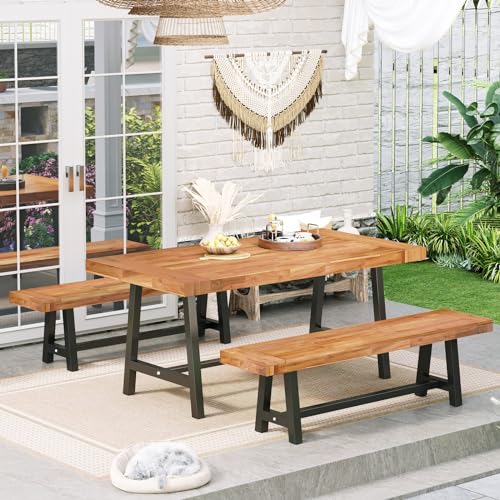 Sophia & William 63" Outdoor Wood Bench Weatherproof, Teak Finish, 2 Pack