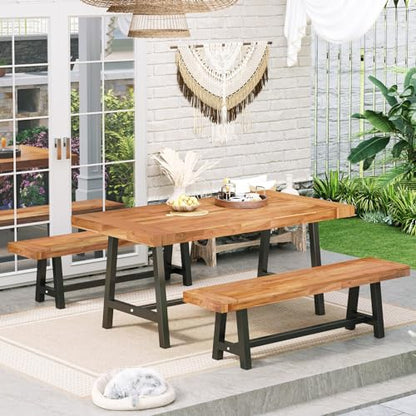 Sophia & William 63" Outdoor Wood Bench Weatherproof, Teak Finish, 2 Pack