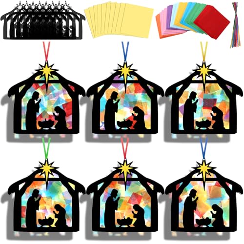 Eersida 32 Pcs Christmas Nativity Craft DIY Stained Glass Sun Catcher - style: Christmas B