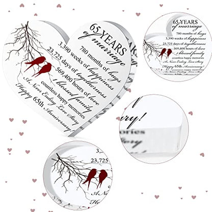 Qunclay 65th Years of Marriage Gift Wedding Anniversary Souvenir Heart Marriage Keepsake Decoration Present for Couple Parent Women Mom Husband Wife He She Friend Grandparents - style: 65th